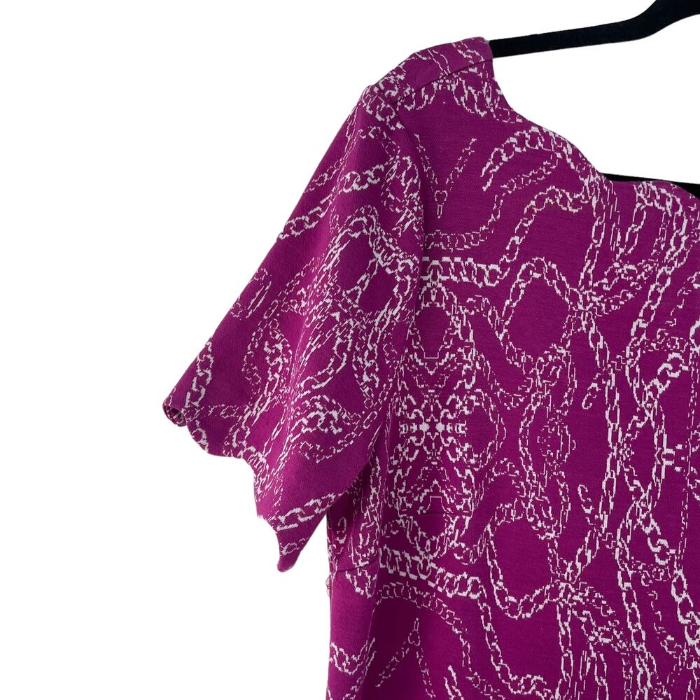 Tyler Boe Chain Print Purple Knit Scallop Trim Anna Shift Dress Womens Large - Picture 4 of 8